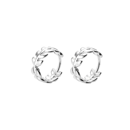 Sterling Silver Olive Laurie Branch Leaf Circle Hoop Huggie Earrings 2 Tones Rhodium 18K Gold
