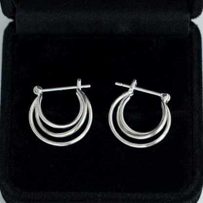 Silver Triple Rings Creole Hoop Earrings