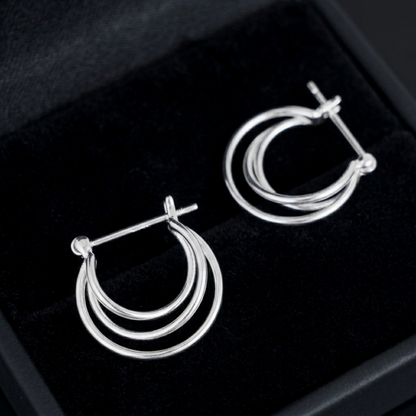 Silver Triple Rings Creole Hoop Earrings