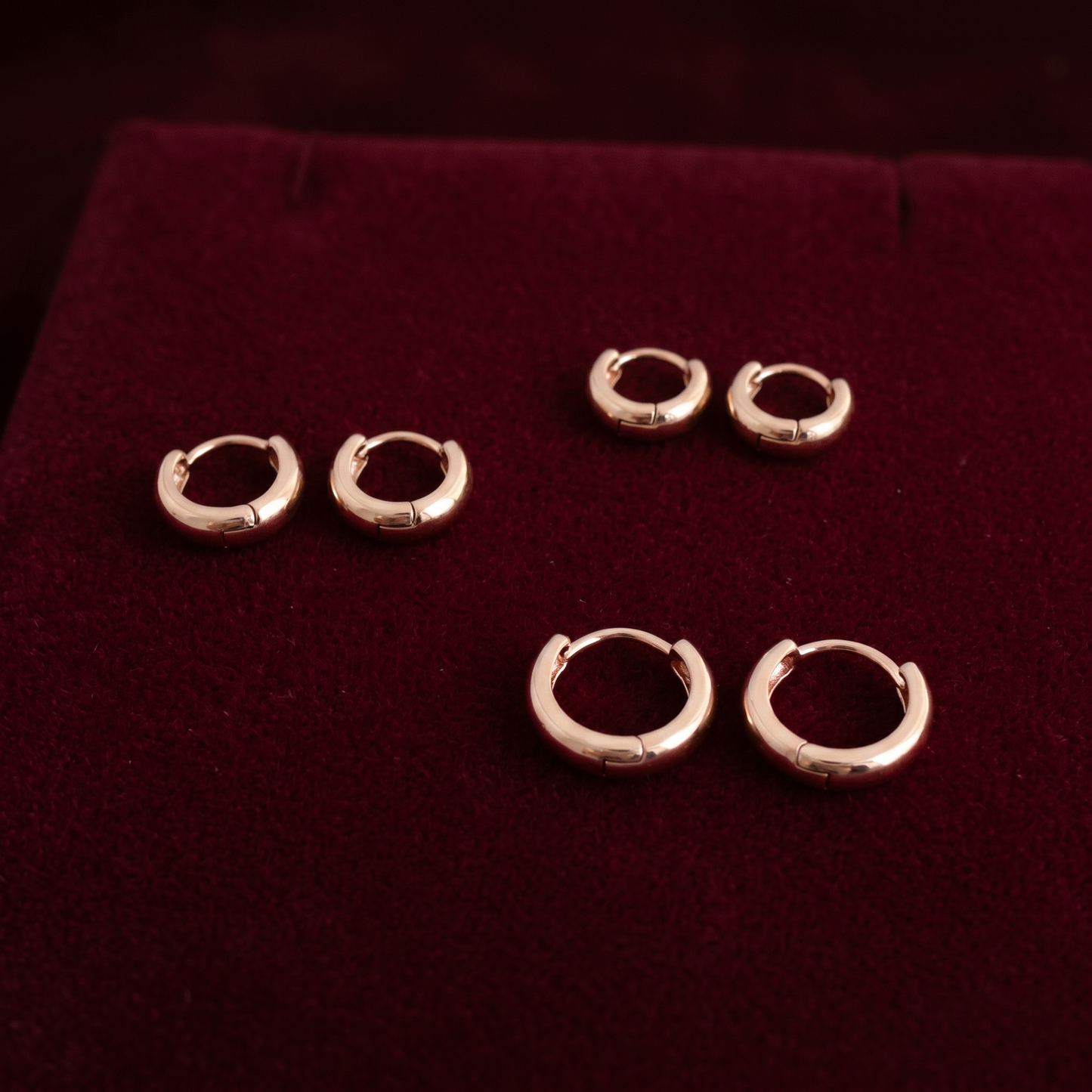 Set of Bold 3mm sleeper huggies hoop earrings in rose gold and gold