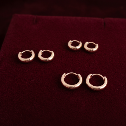 Set of Bold 3mm sleeper huggies hoop earrings in rose gold and gold