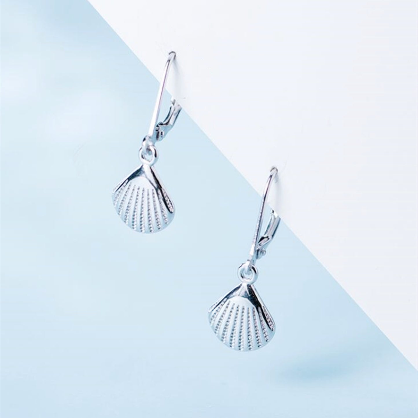 Sterling Silver Shell Hoop Earrings with Spring Leverback Closure - sugarkittenlondon
