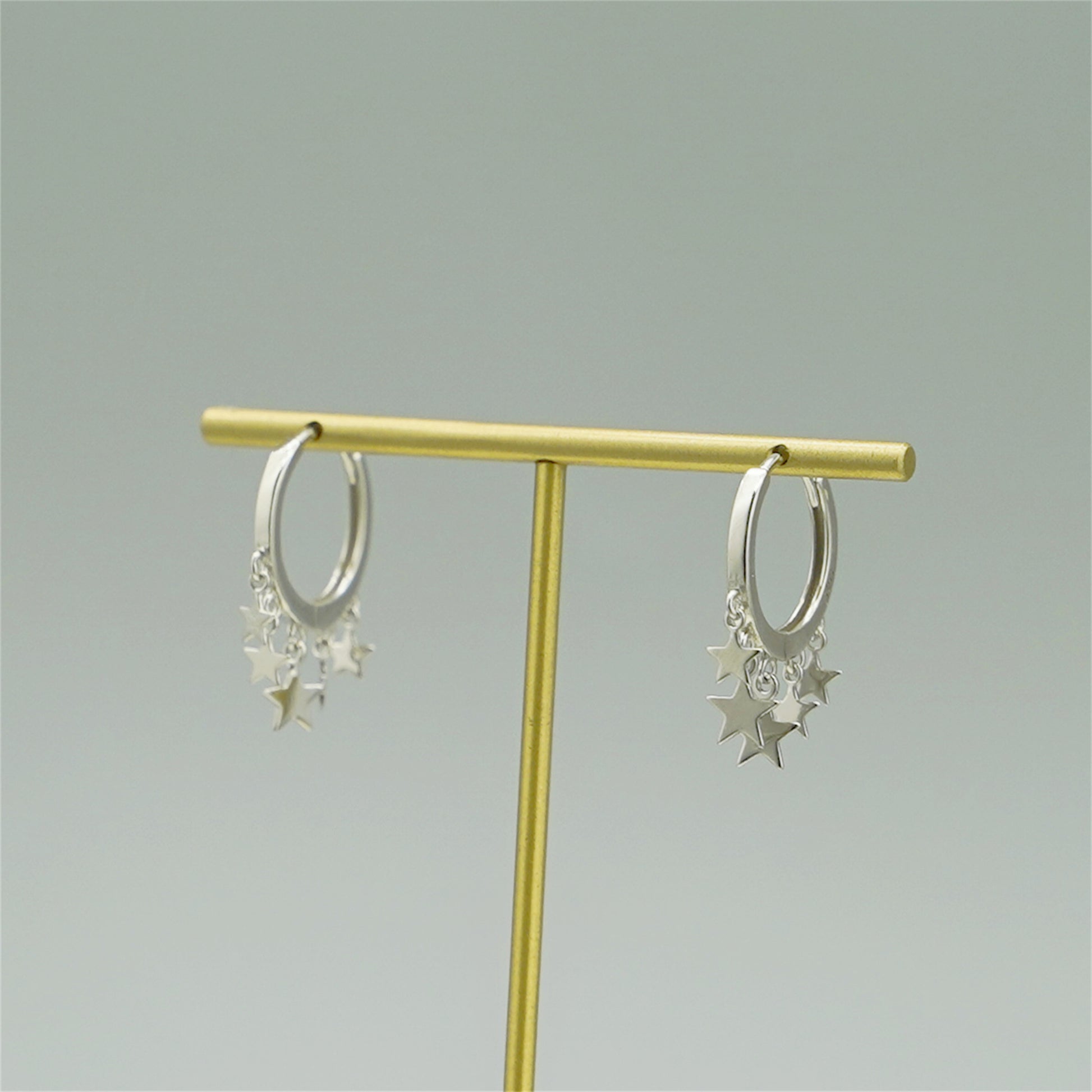 Sterling Silver Hinged Hoop Star Earrings with Charm Drops - sugarkittenlondon
