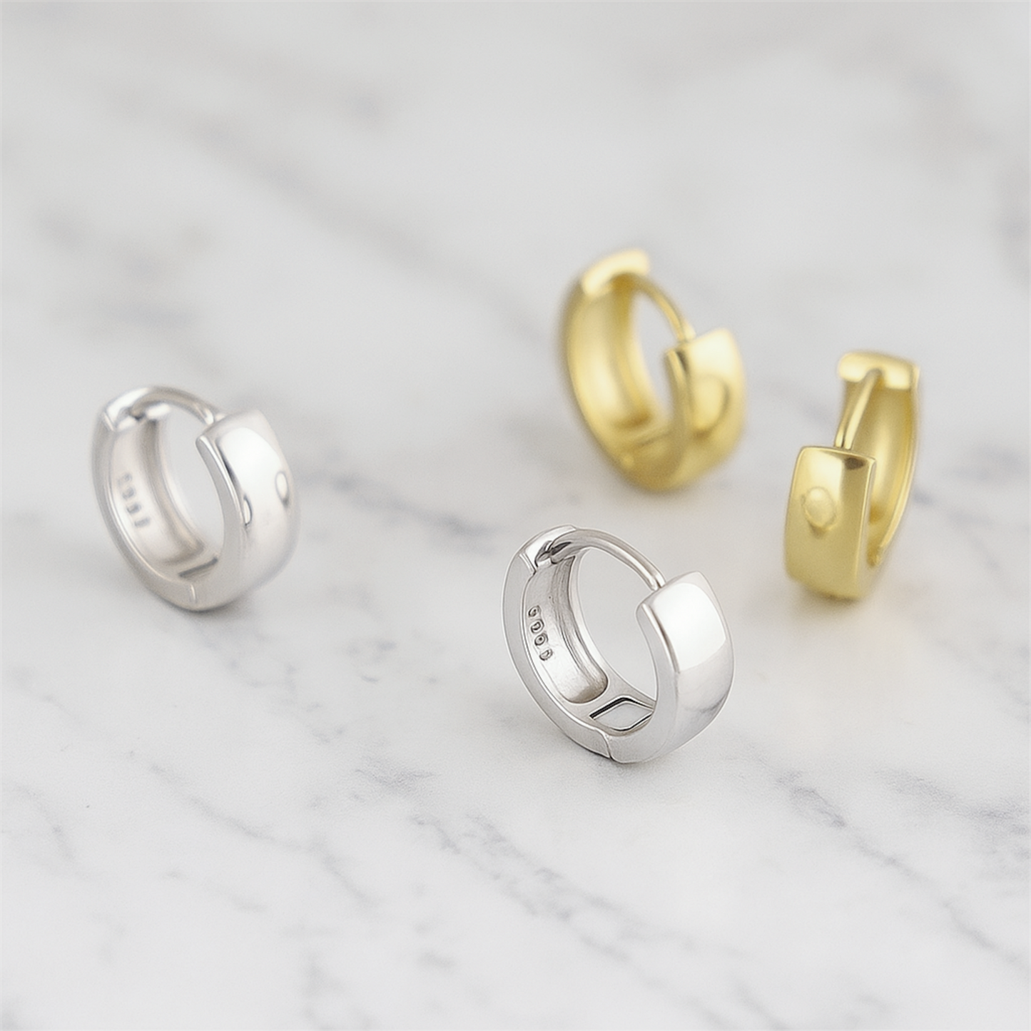 Sterling Silver 4.5mm Width Sleeper Earrings 2 Tones 10mm Hoop