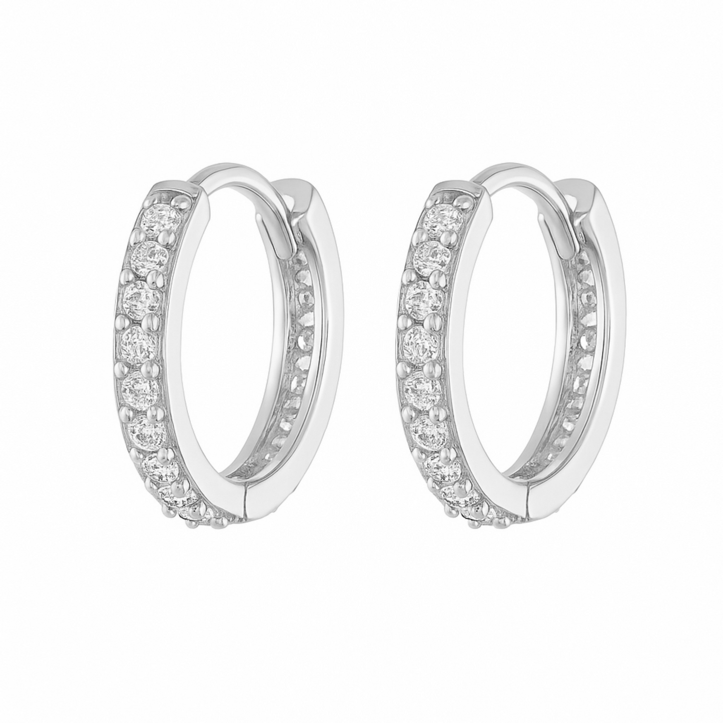 Sterling Silver 11mm Hoop Full Eternity CZ Hinged Sleeper Earrings 2 Tones