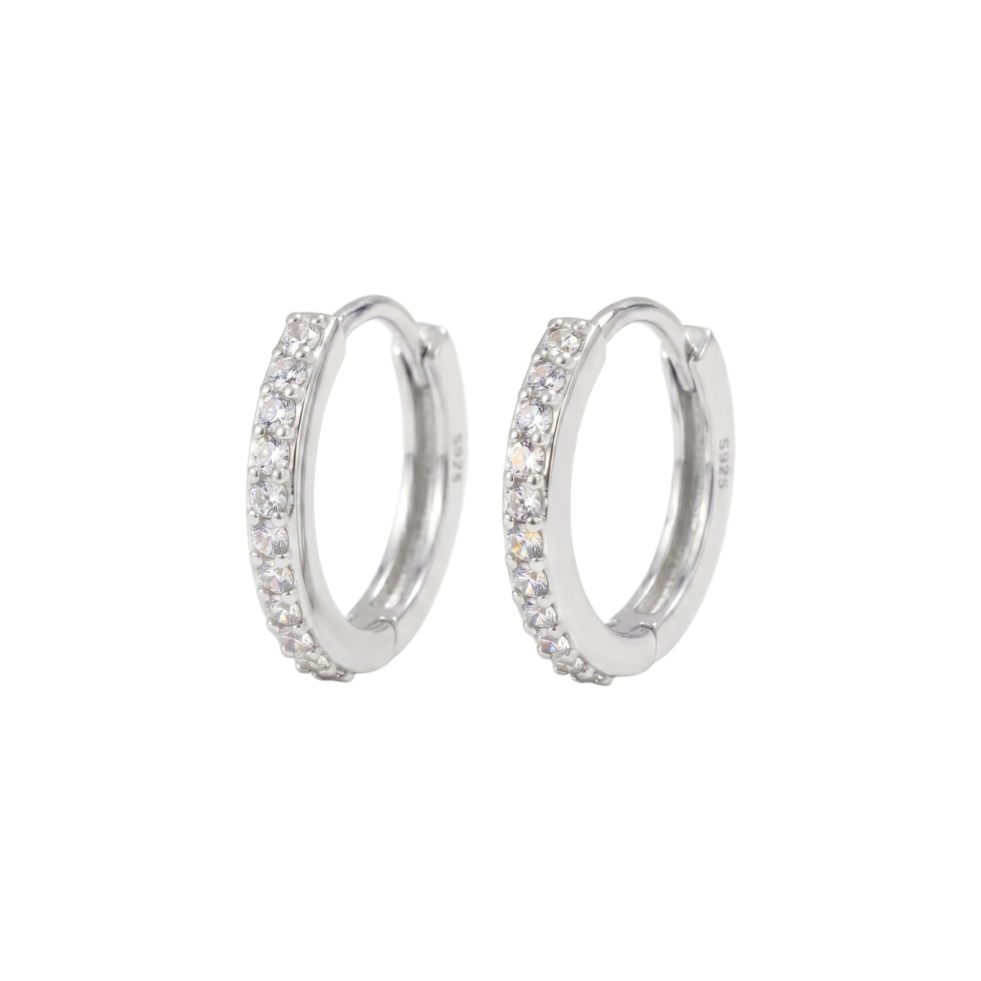 Contrast Huggie Hoops: silver-tone huggie earrings with clear stone row