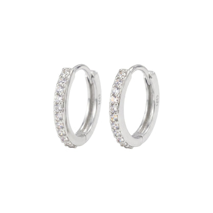 Contrast Huggie Hoops: silver-tone huggie earrings with clear stone row