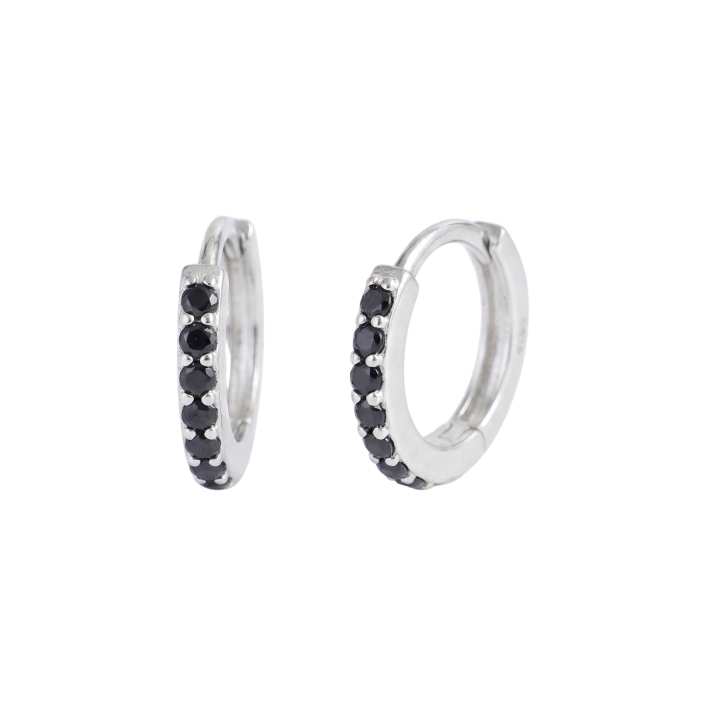 Contrast Huggie Hoops in Black with dark stones and silver-tone metal