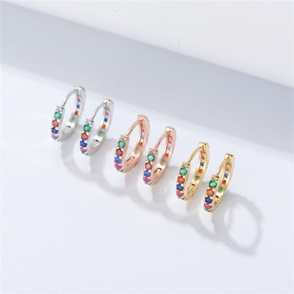 Sterling Silver Rainbow Cubic Zirconia Huggie Hoop Cuff Earrings 3 Tones - sugarkittenlondon