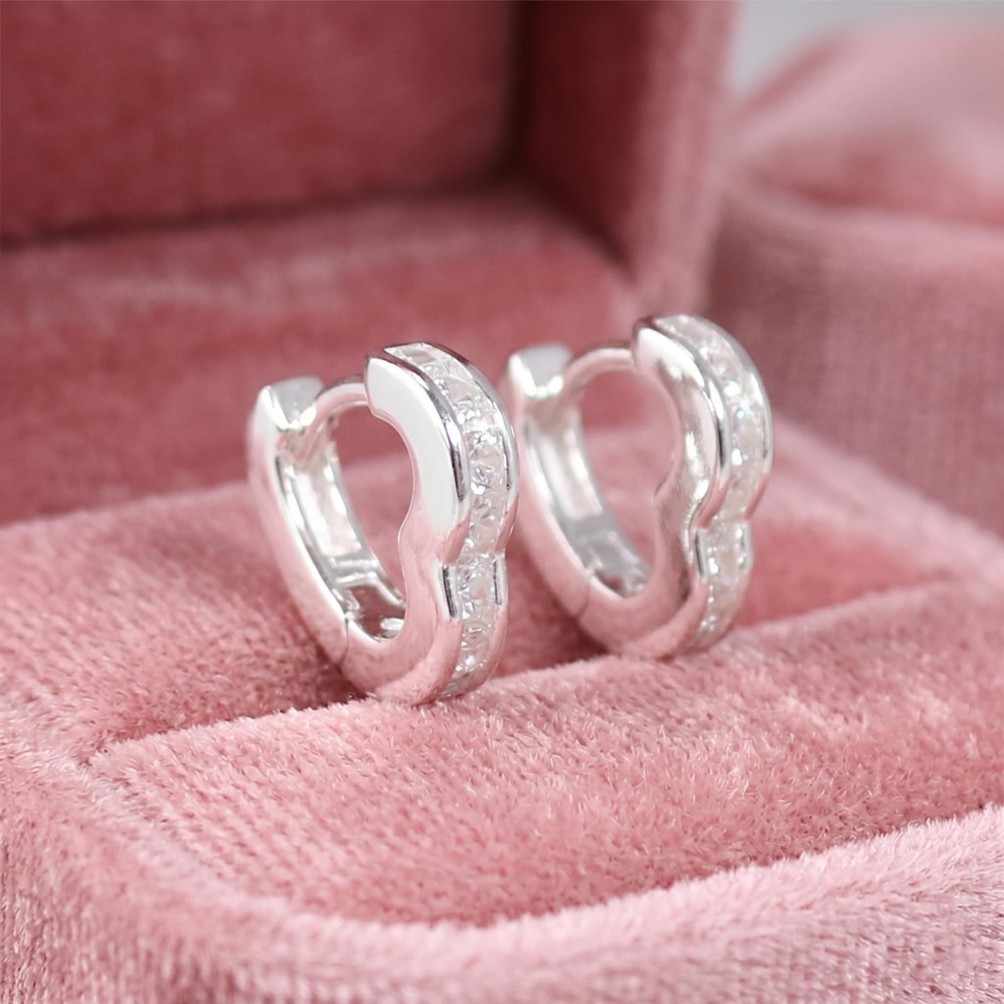 Silver Heart CZ Hoop Earrings