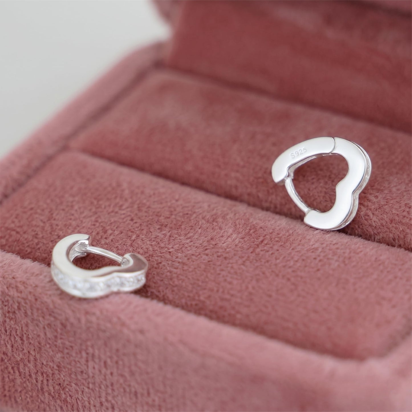 Silver Heart CZ Hoop Earrings