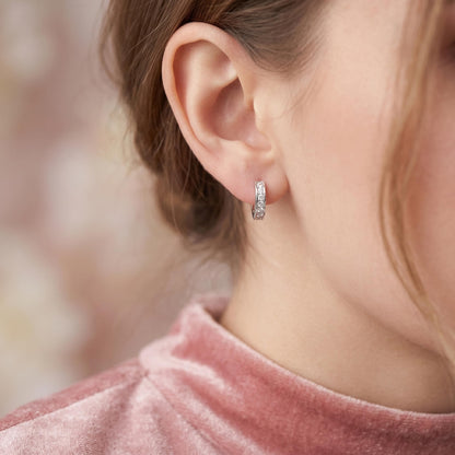Silver Heart CZ Hoop Earrings