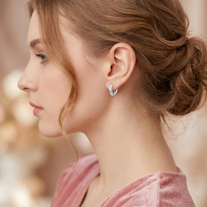 Silver Heart CZ Hoop Earrings
