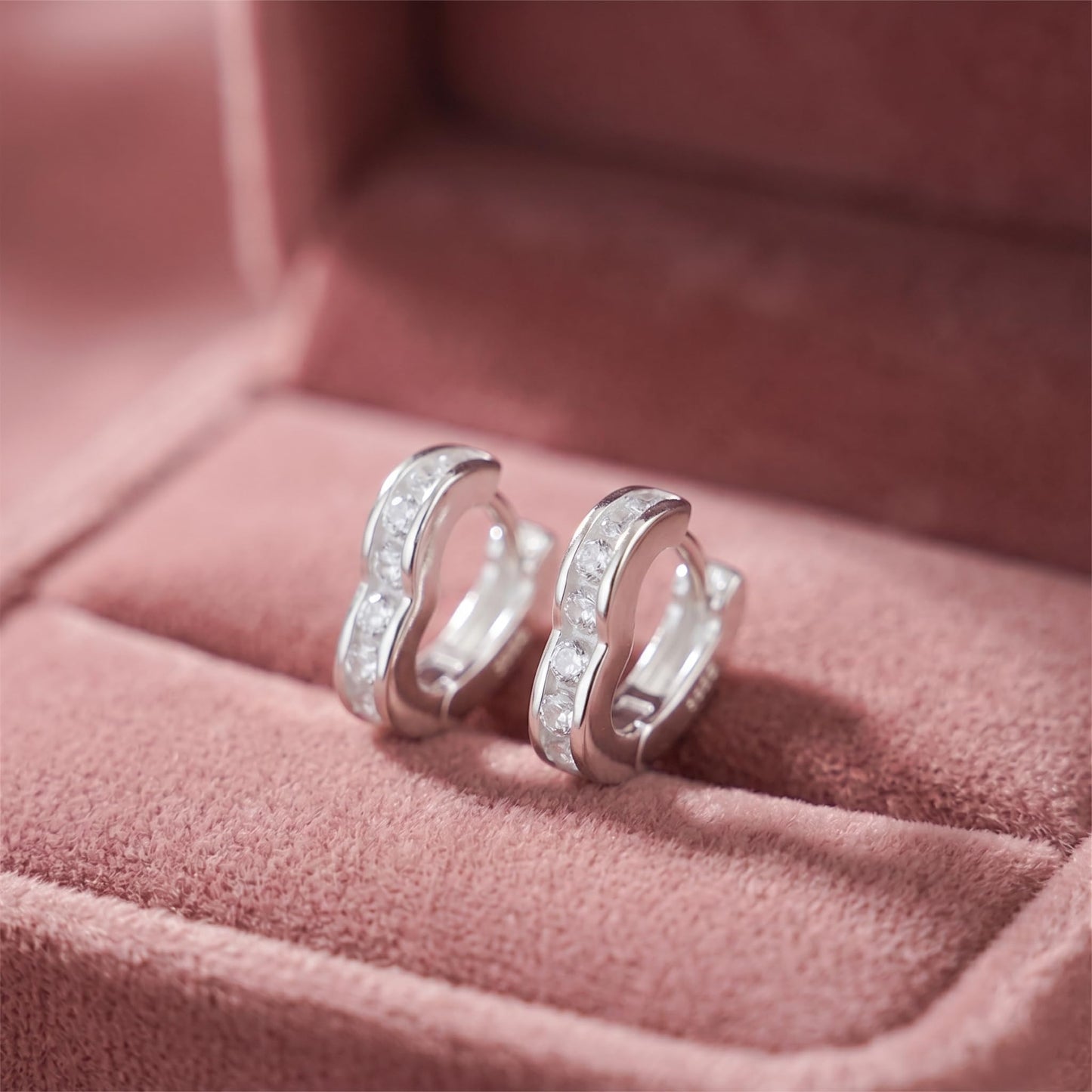 Silver Heart CZ Hoop Earrings