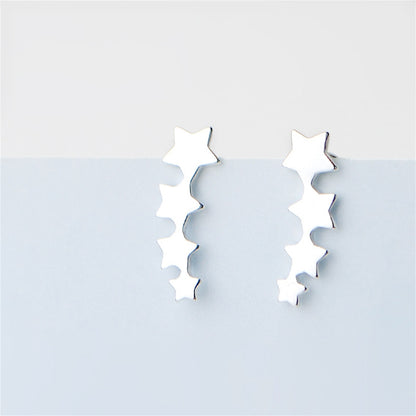 925 Sterling Silver Linked Star Ear Climbers with Crawler Design - sugarkittenlondon