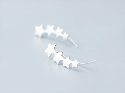 925 Sterling Silver Linked Star Ear Climbers with Crawler Design - sugarkittenlondon