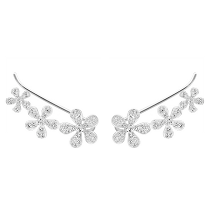925 Sterling Silver Cuff Drop Earrings with Paved CZ Flowers - sugarkittenlondon