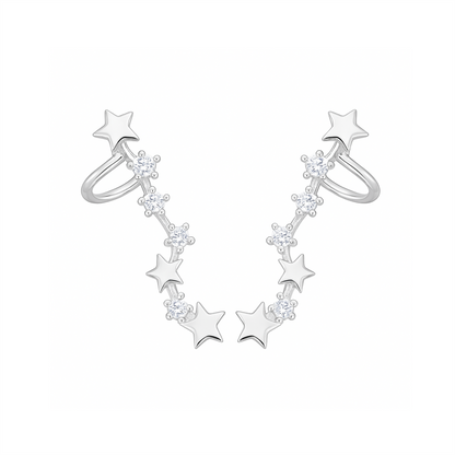 Sterling Silver CZ Celestial Stars Ear Pin Crawler Climber Earrings