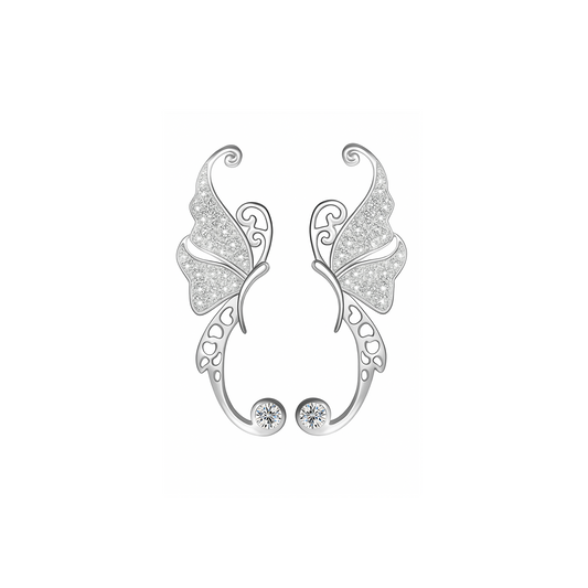 Sterling Silver Paved CZ Butterfly Wing Cuff Post Climber Crawler Earrings