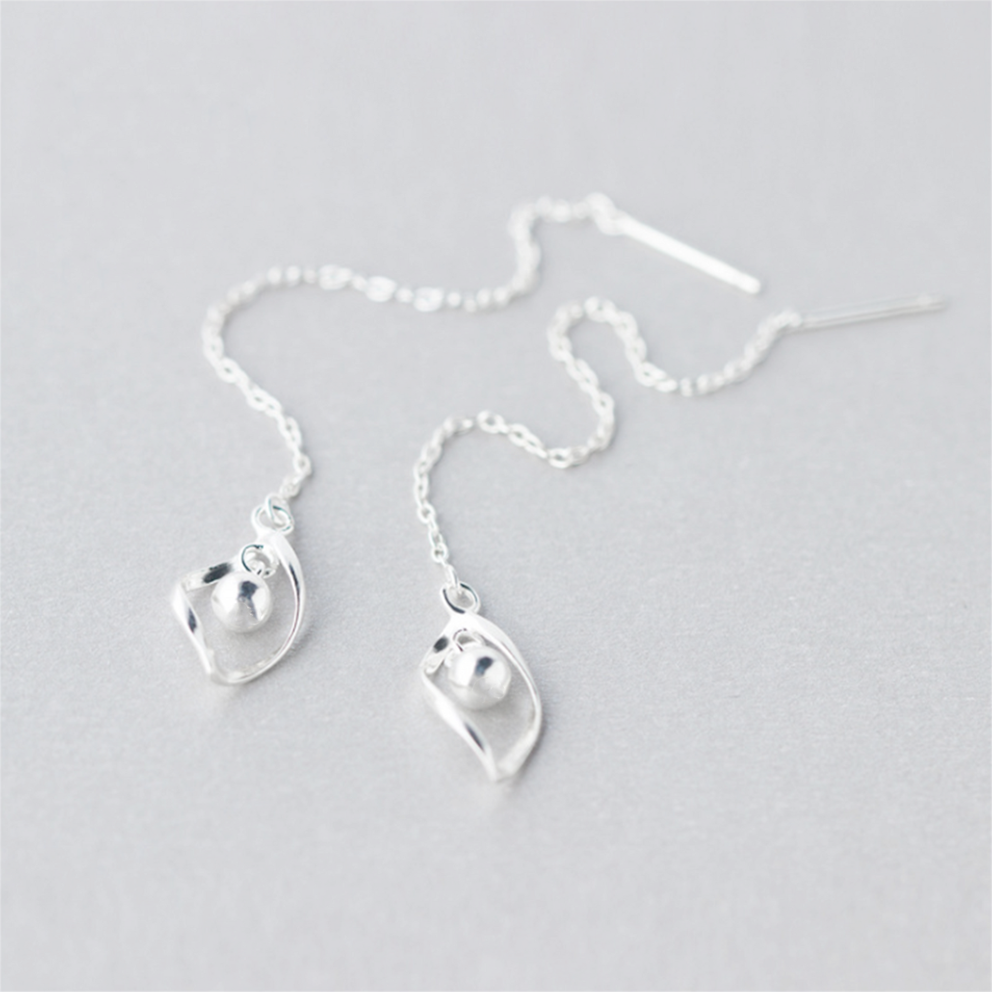 Sterling Silver Lily Drop Bead Pull Through Threader Dangle Earrings - sugarkittenlondon