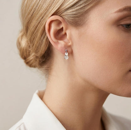 Silver Double Disc Drop Earrings