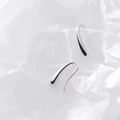 Sterling Silver Plain Shiny Waterdrop Teardrop Hoop Drop Earrings 1.5cm - sugarkittenlondon