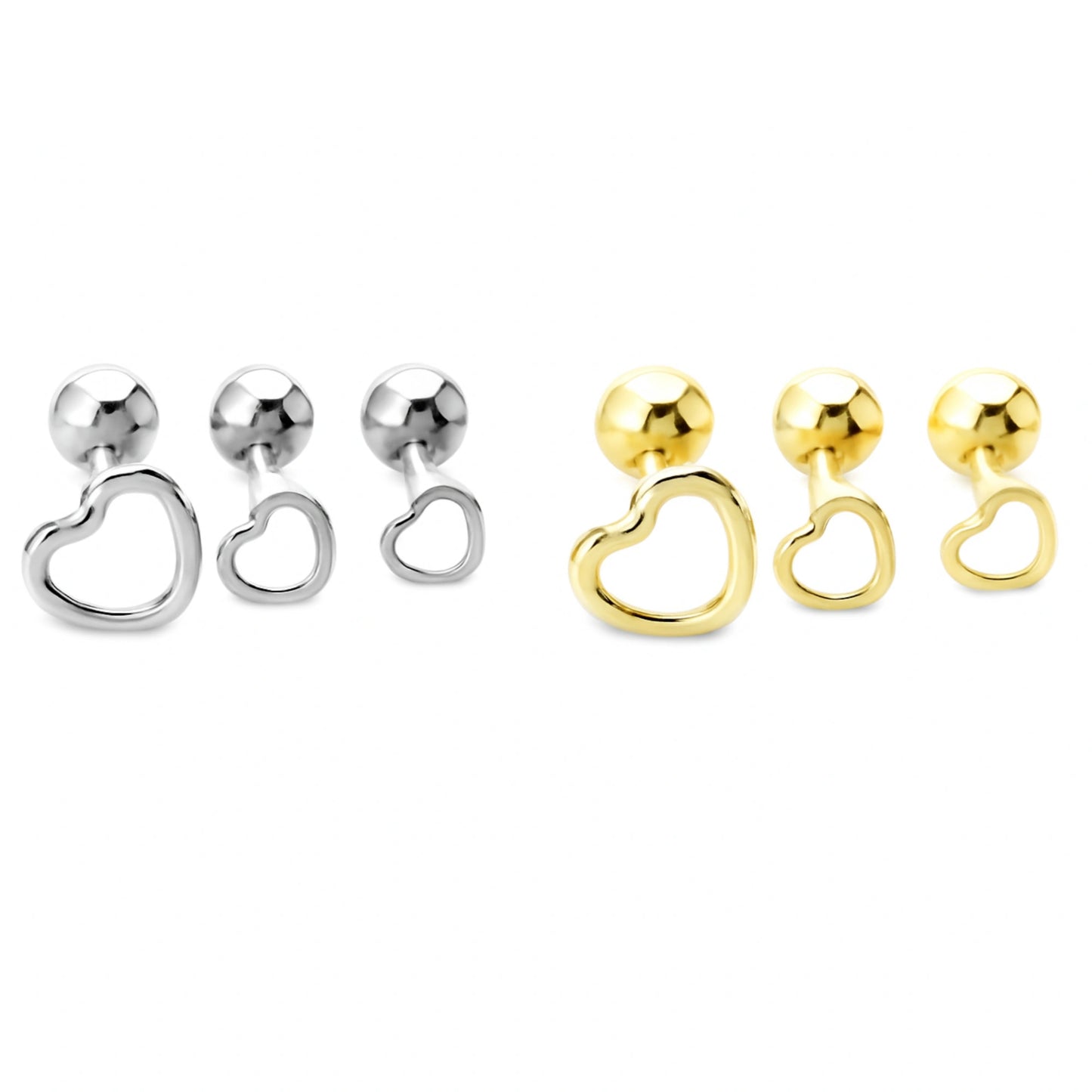 Heart Screw Back Earrings | Sterling Silver Hollow Love Heart 4 5 6 mm Barbell Bead Ball