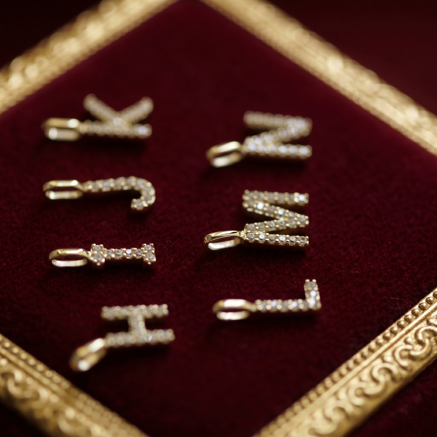 14K Gold on Sterling Silver Paved CZ MINI A-Z Letter Alphabet Initial DIY Charm