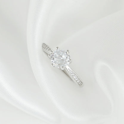 Sterling Silver Proposal Engagement Ring with CZ Shoulders - sugarkittenlondon