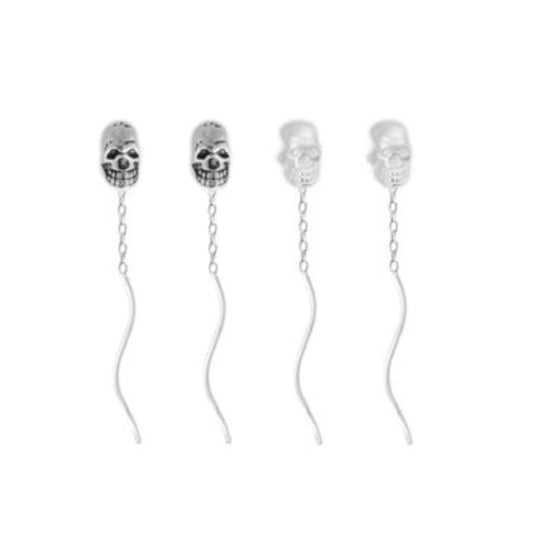 Sterling Silver Baby Skull Skull Threader Earrings - Punk Gothic Pull Through Dangle Earrings - sugarkittenlondon