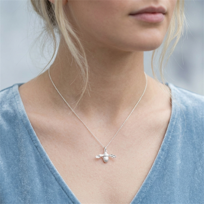 Sterling Silver Honey Bee Insect Pendant Necklace