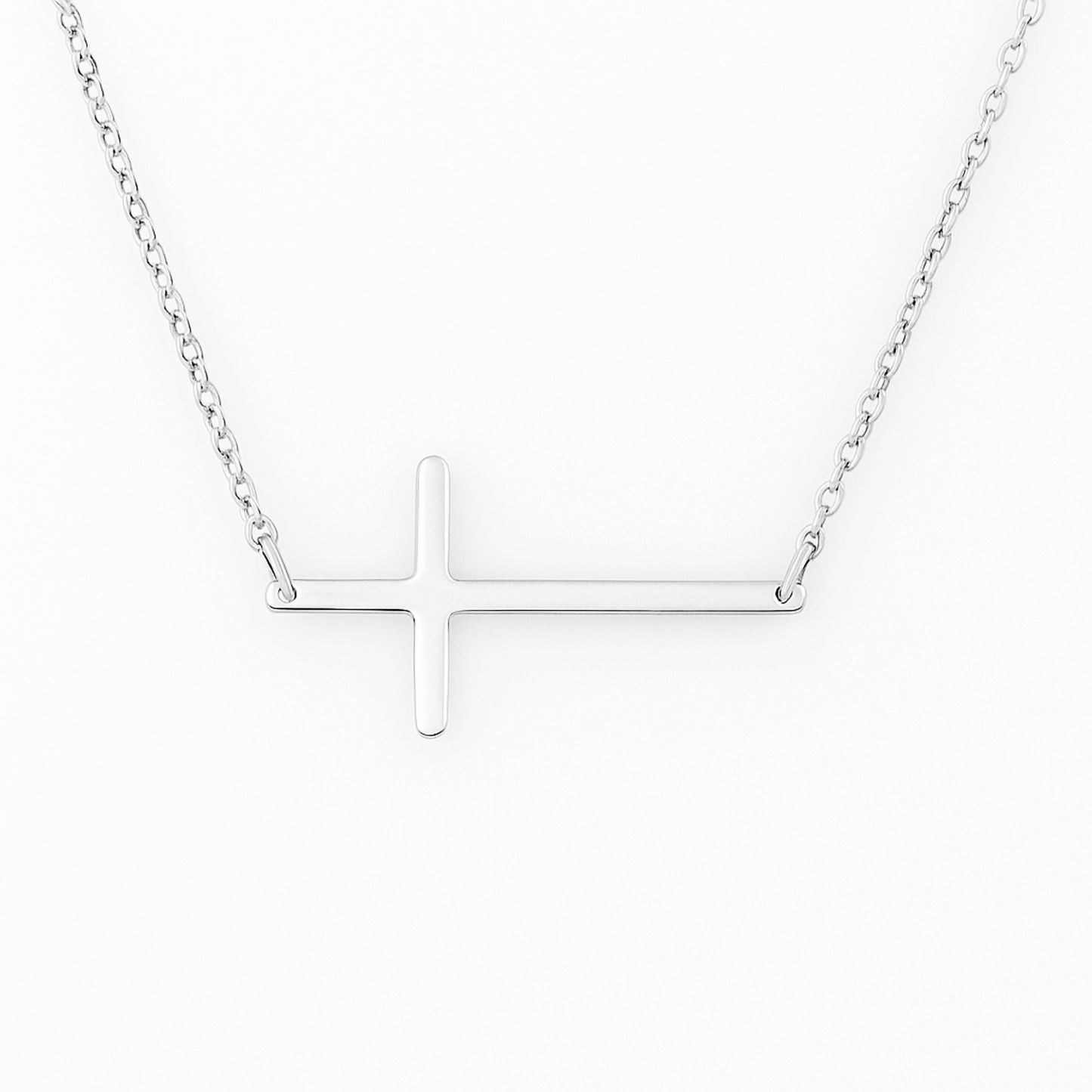 Sterling Silver Reversible Horizontal Sideways Layer Cross Necklace 42.5cm 16.7"