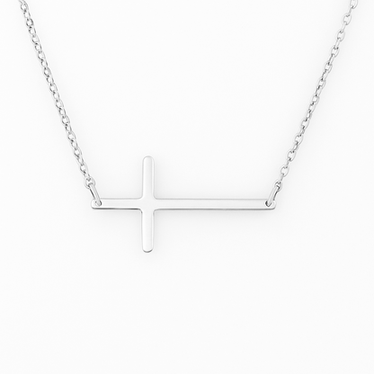 Sterling Silver Reversible Horizontal Sideways Layer Cross Necklace 42.5cm 16.7"