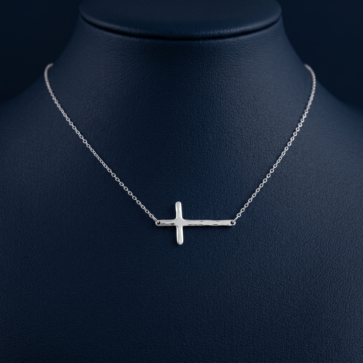 Reversibles Kreuz-Anhängerhalsband mit geradem Balken-Kreuz, Silberkette