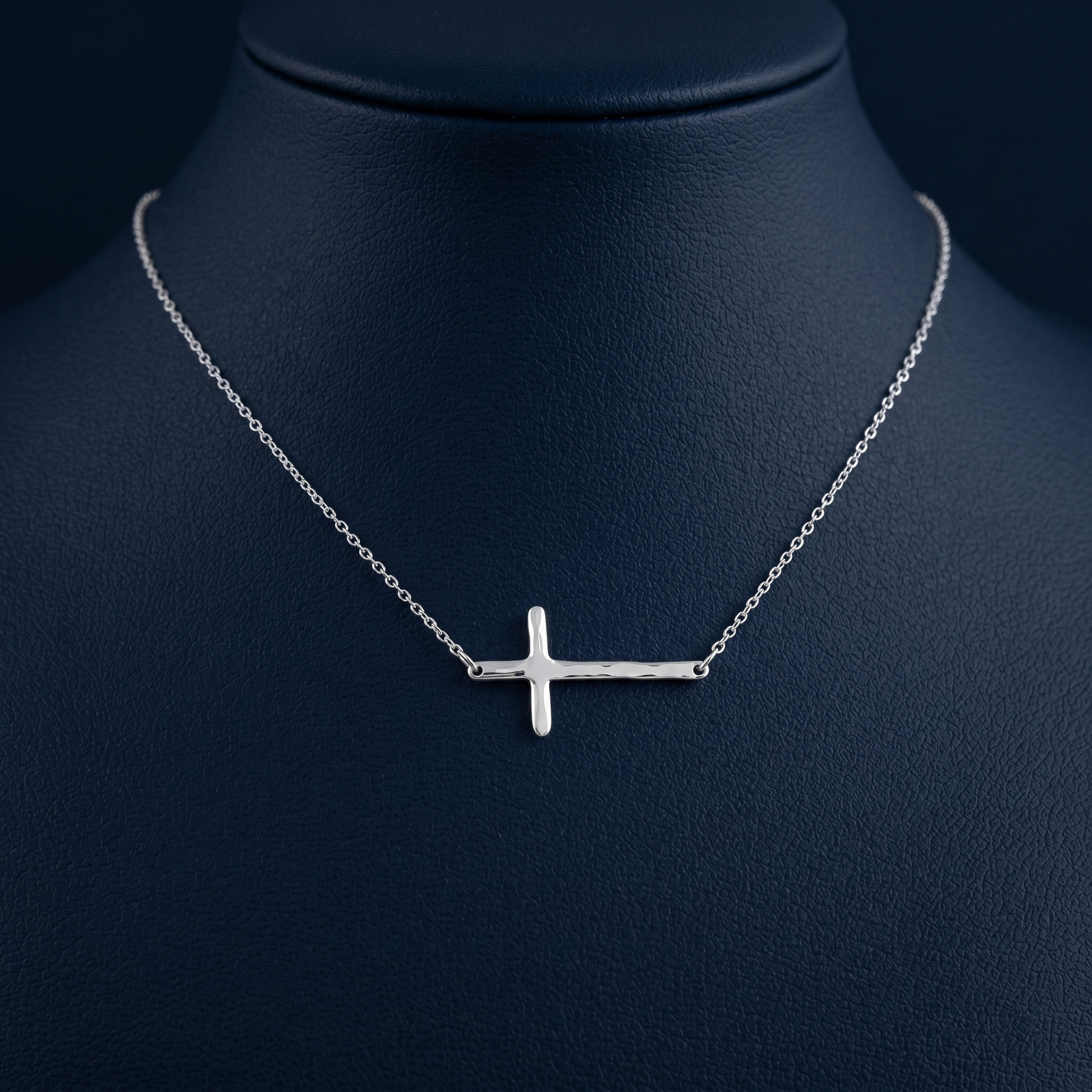 Reversibles Kreuz-Anhängerhalsband mit geradem Balken-Kreuz, Silberkette