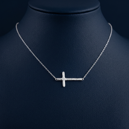 Reversibles Kreuz-Anhängerhalsband mit geradem Balken-Kreuz, Silberkette