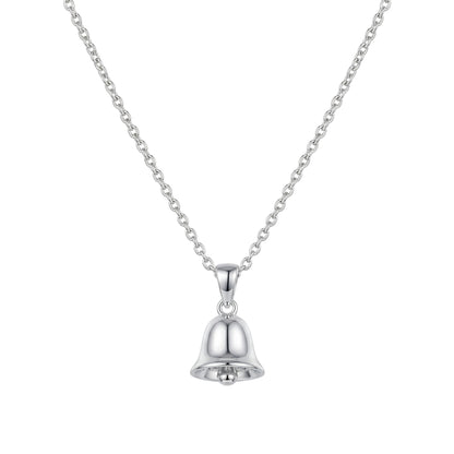 3D jingle bell pendant necklace with polished silver bell charm and link chain