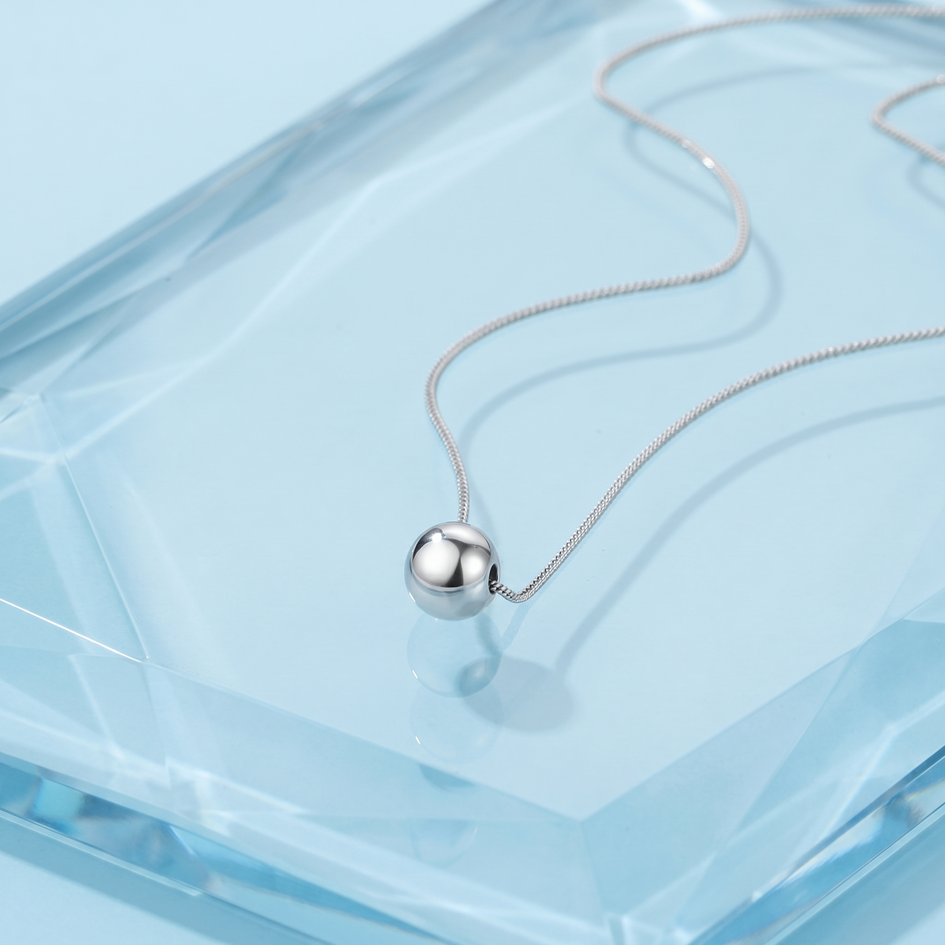 Polished Ball Necklace polished ball pendant with fine link silver-tone chain