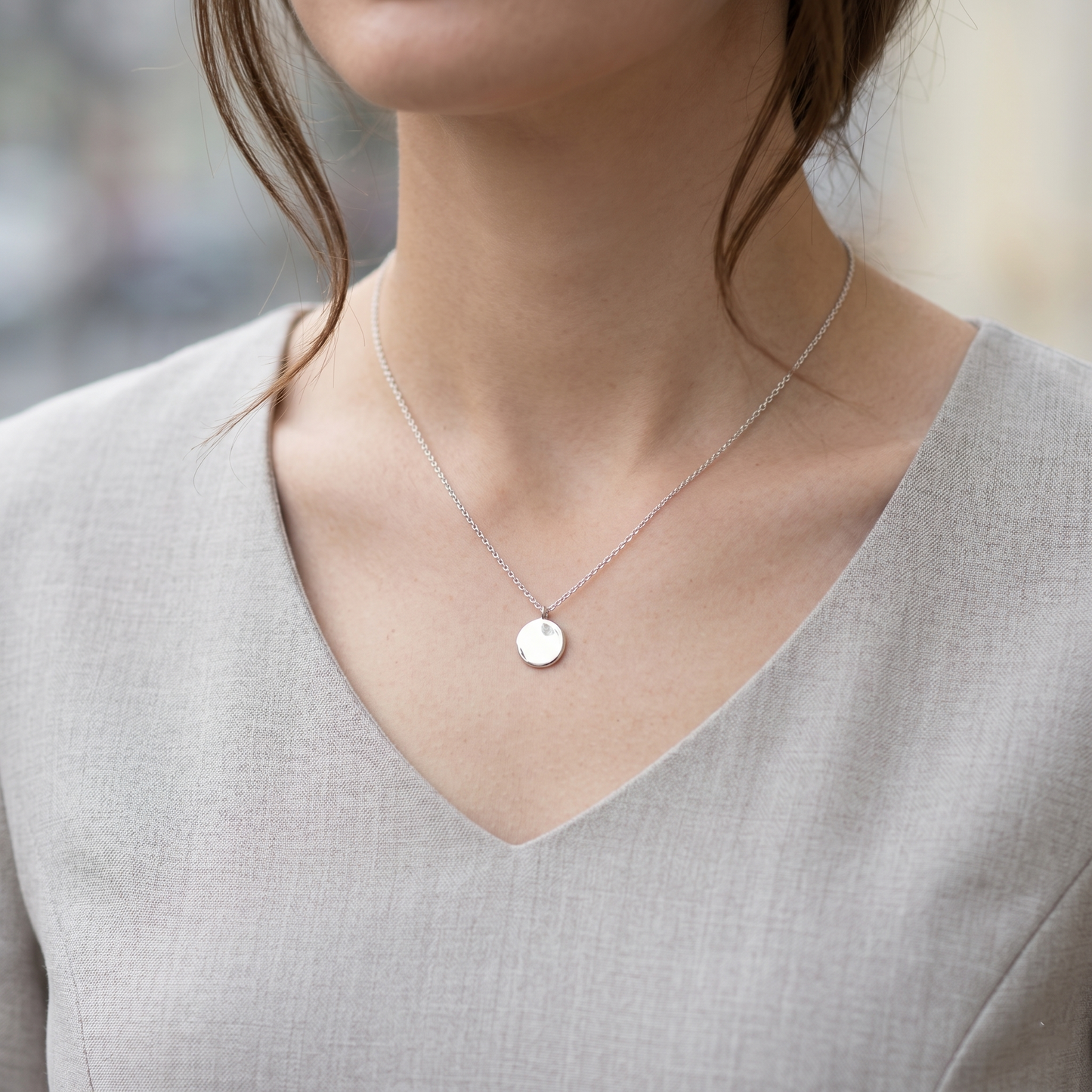 Sterling Silver Round Disc Pebble Circle Necklace Minimal Jewellery 40cm - 45.5cm 18''