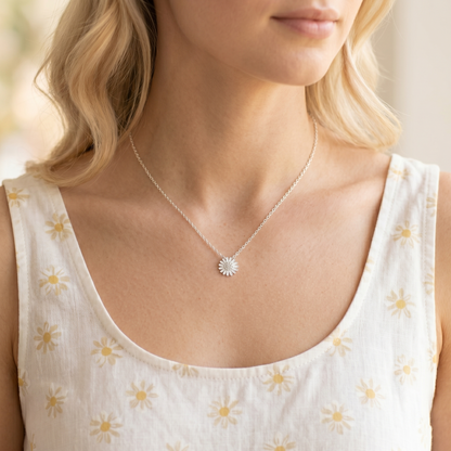 Sterling Silver 11mm Daisy Flower Blossom Pendant Lobster Clasp Necklace 40cm - 44cm 17.3'' 2 Tones Silver / Gold