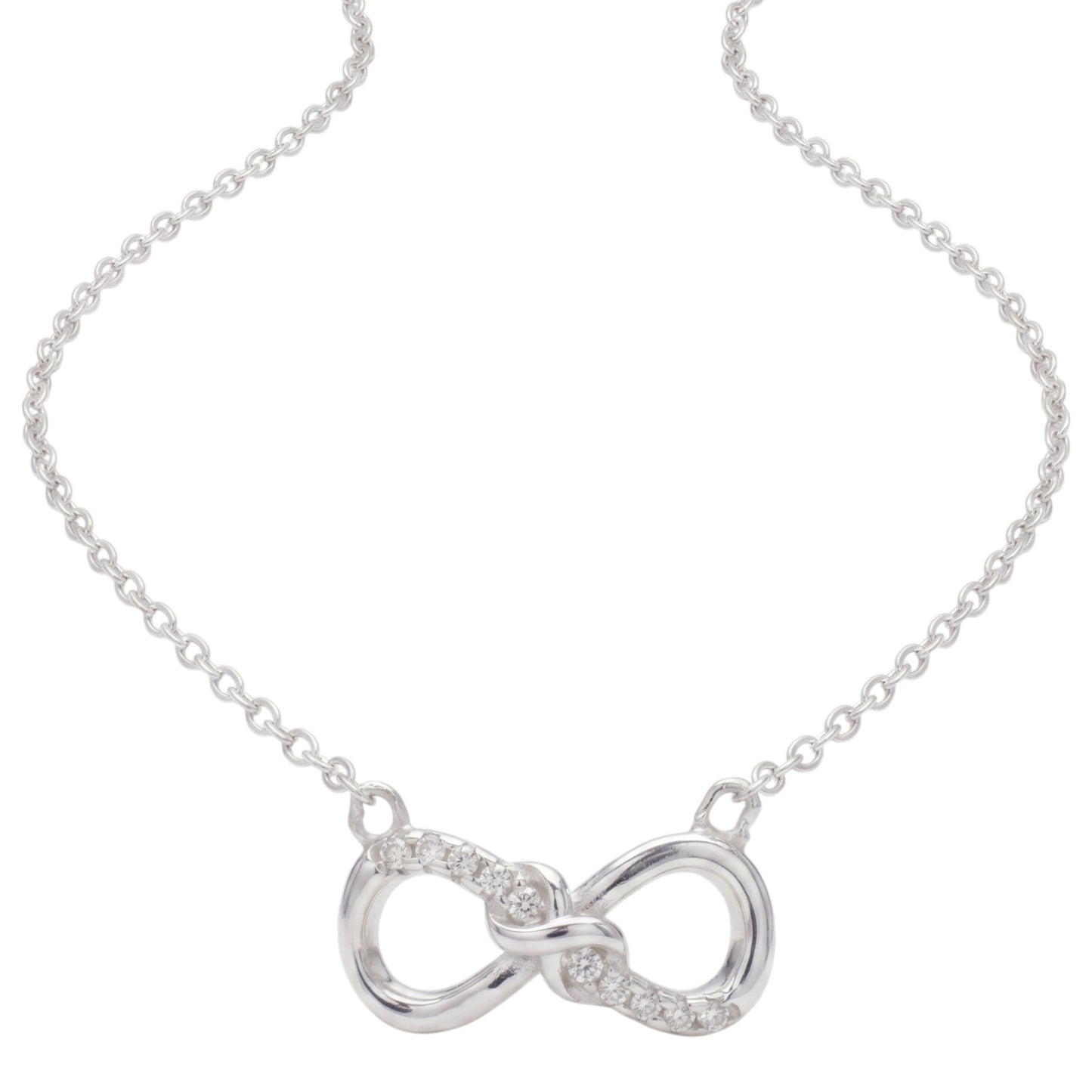 Sterling Silver Infinity Necklace With Paved Clear CZ Endless Love Jewellery 45cm 17.7''