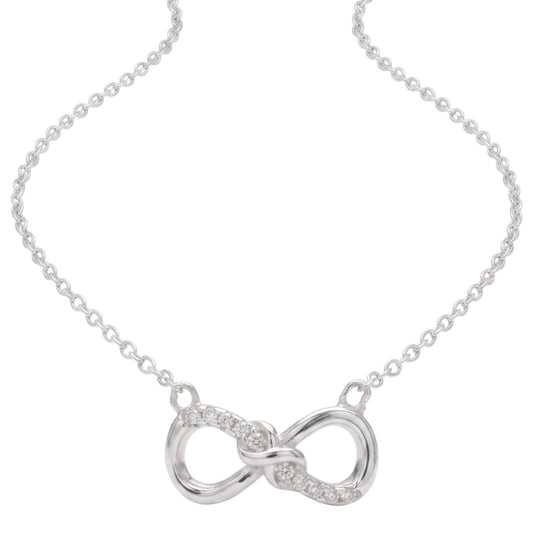 Sterling Silver Infinity Necklace With Paved Clear CZ Endless Love Jewellery 45cm 17.7''