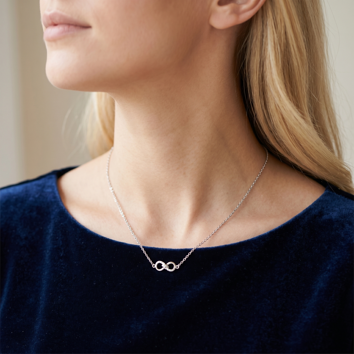 Sterling Silver Infinity Necklace With Paved Clear CZ Endless Love Jewellery 45cm 17.7''