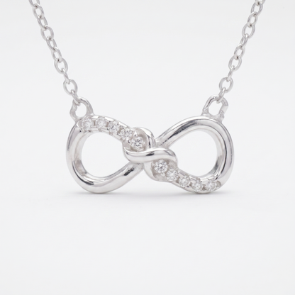 Sterling Silver Infinity Necklace With Paved Clear CZ Endless Love Jewellery 45cm 17.7''
