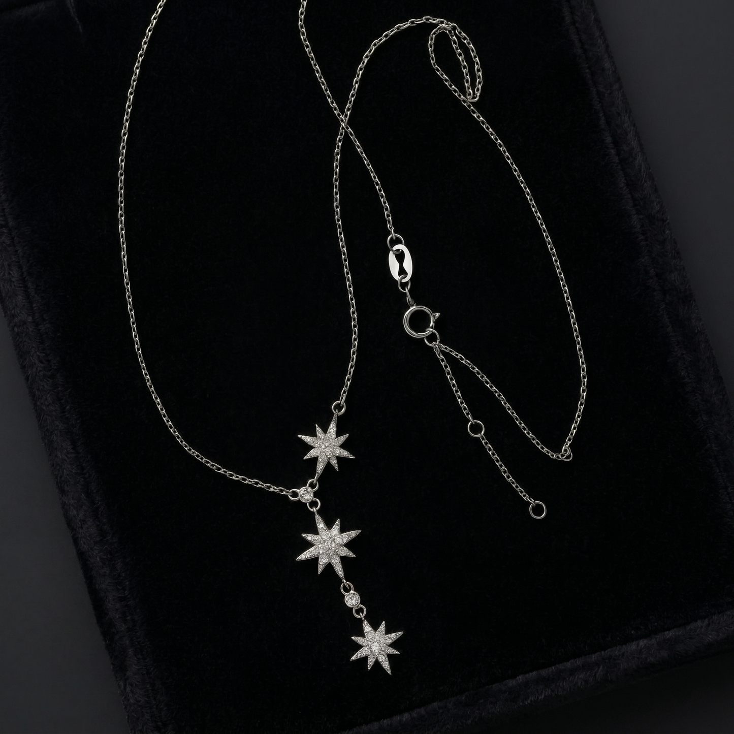 Sterling Silver CZ Sunlight Star Sunburst Drop Y Shape Tassel Necklace 41cm - 44cm