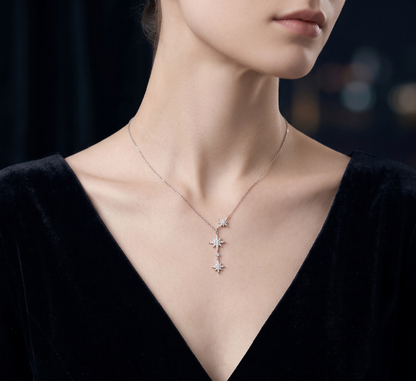 Sterling Silver CZ Sunlight Star Sunburst Drop Y Shape Tassel Necklace 41cm - 44cm