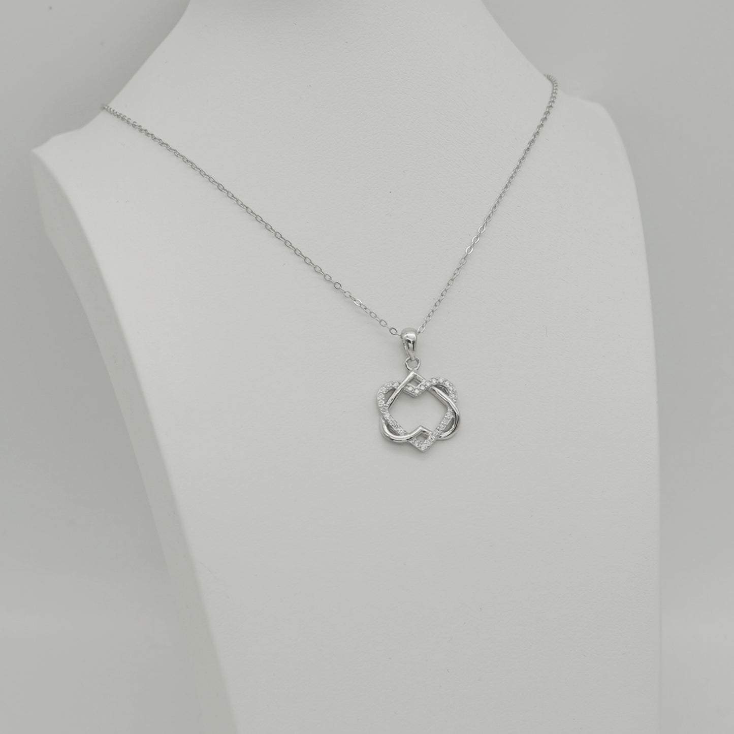 Sterling Silver Double Floating Twisted Knot Love Heart Necklace