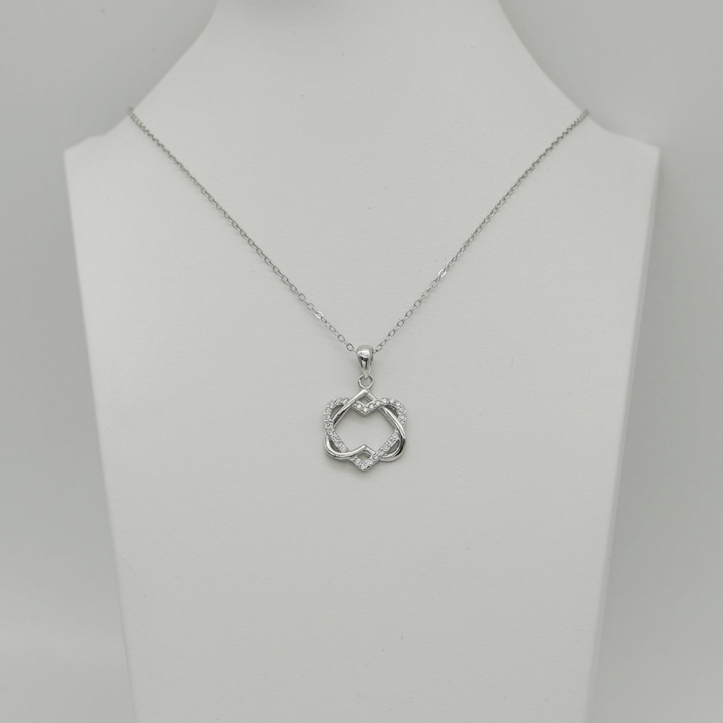 Sterling Silver Double Floating Twisted Knot Love Heart Necklace