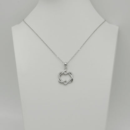 Sterling Silver Double Floating Twisted Knot Love Heart Necklace