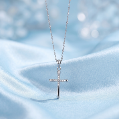 Sterling Silver Cubic Zirconia Crusted Cross Pendant, 31 x 15 mm